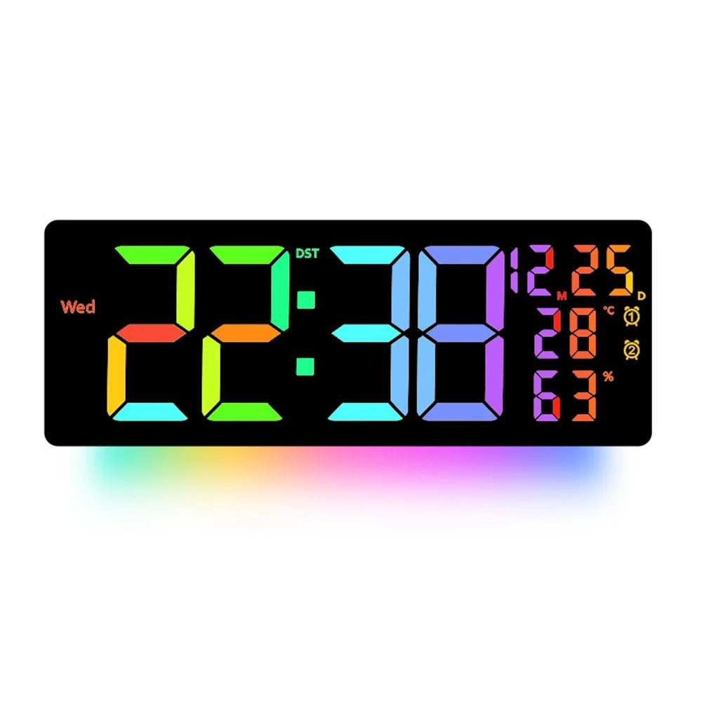 6669RGB LED RGB Color Changing Wall Clock Living Room Week Time Temperature Date Display Alarm Clock - 1