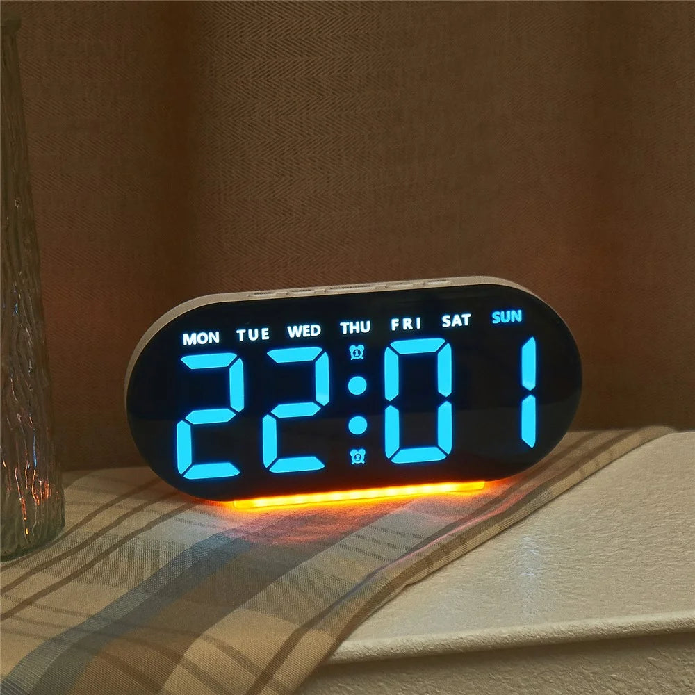 GH9003 Multifunctional LED Digital Clock Temperature Display Ambient Light Bedside Clock - White Shell / Blue Display - 3