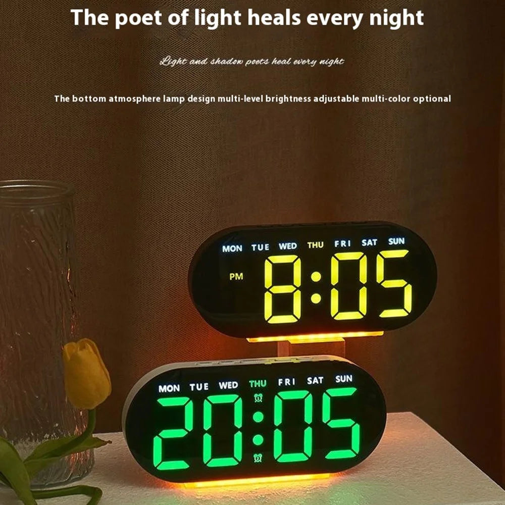 GH9003 Multifunctional LED Digital Clock Temperature Display Ambient Light Bedside Clock - White Shell / Blue Display - 5