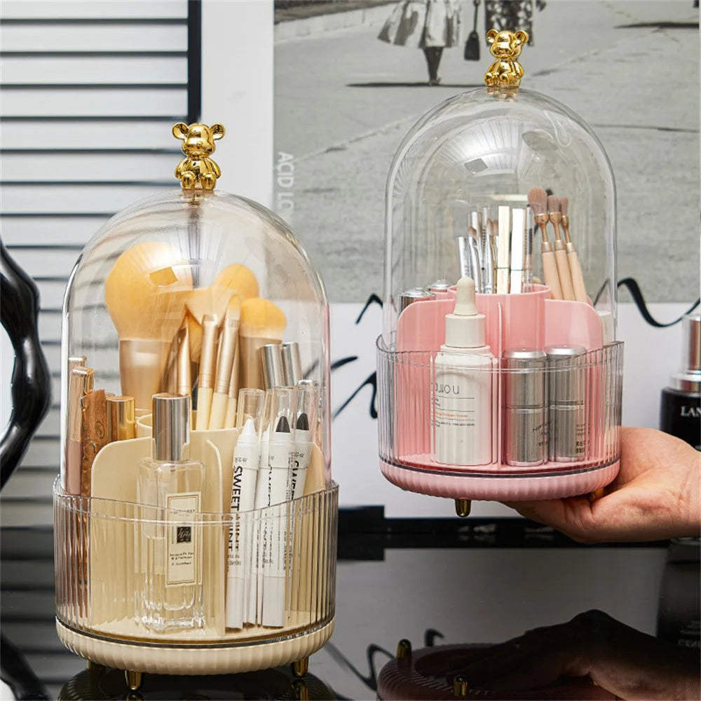 Cartoon Bear Makeup Organizer Rotating Cosmetic Storage Box For Eyebrow Pencils Lipsticks Brushes - White - 4