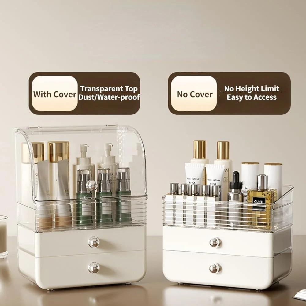 Cosmetic Organizer Box Transparent Flip Top Desktop Vanity Drawer Storage Lipstick Holder - Creamy White - 4