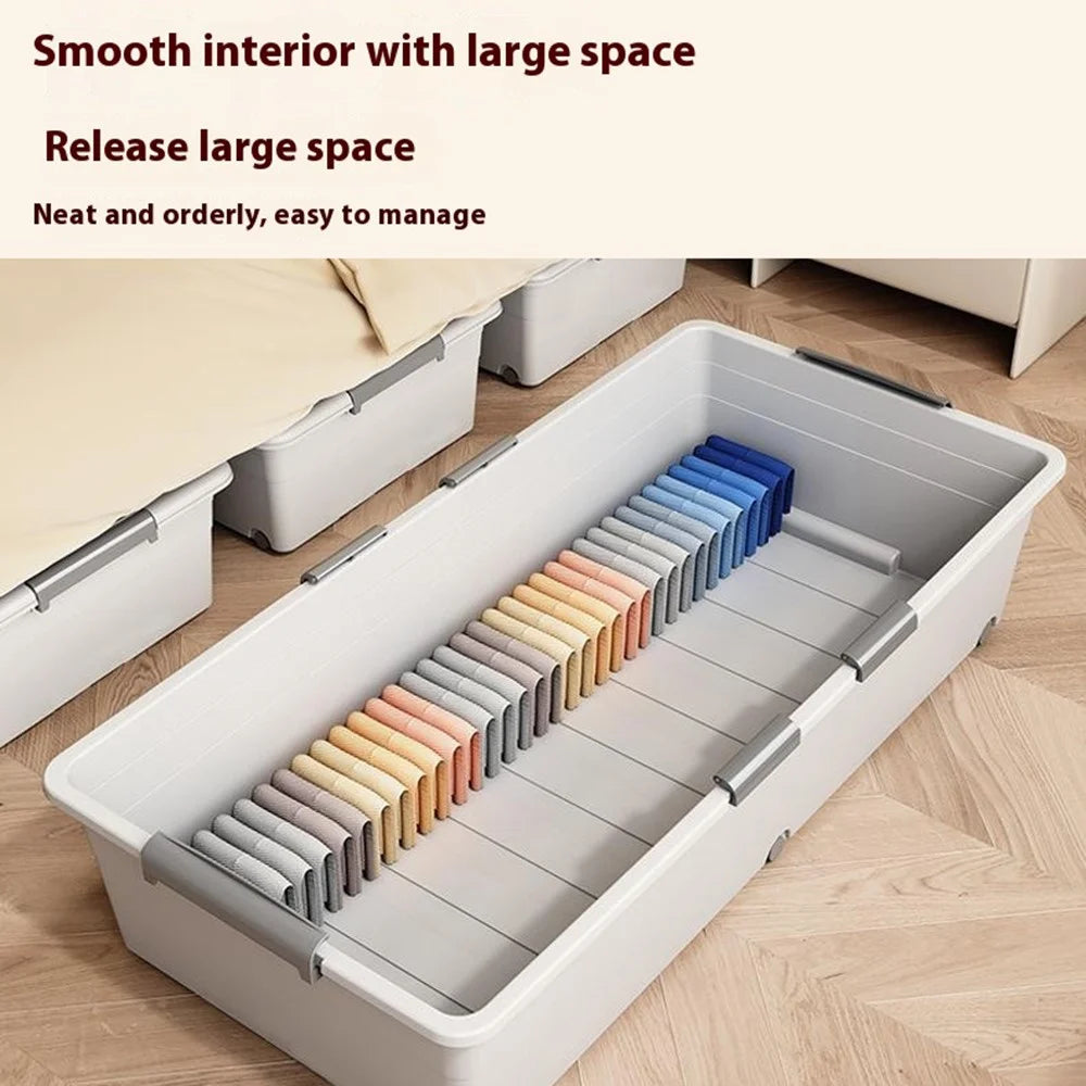Under Bed Clothes Bedding PP Storage Box Foldable Double-Sided Lid Dustproof Organizer with Wheels, 100x50x23.5cm - Grey - 6