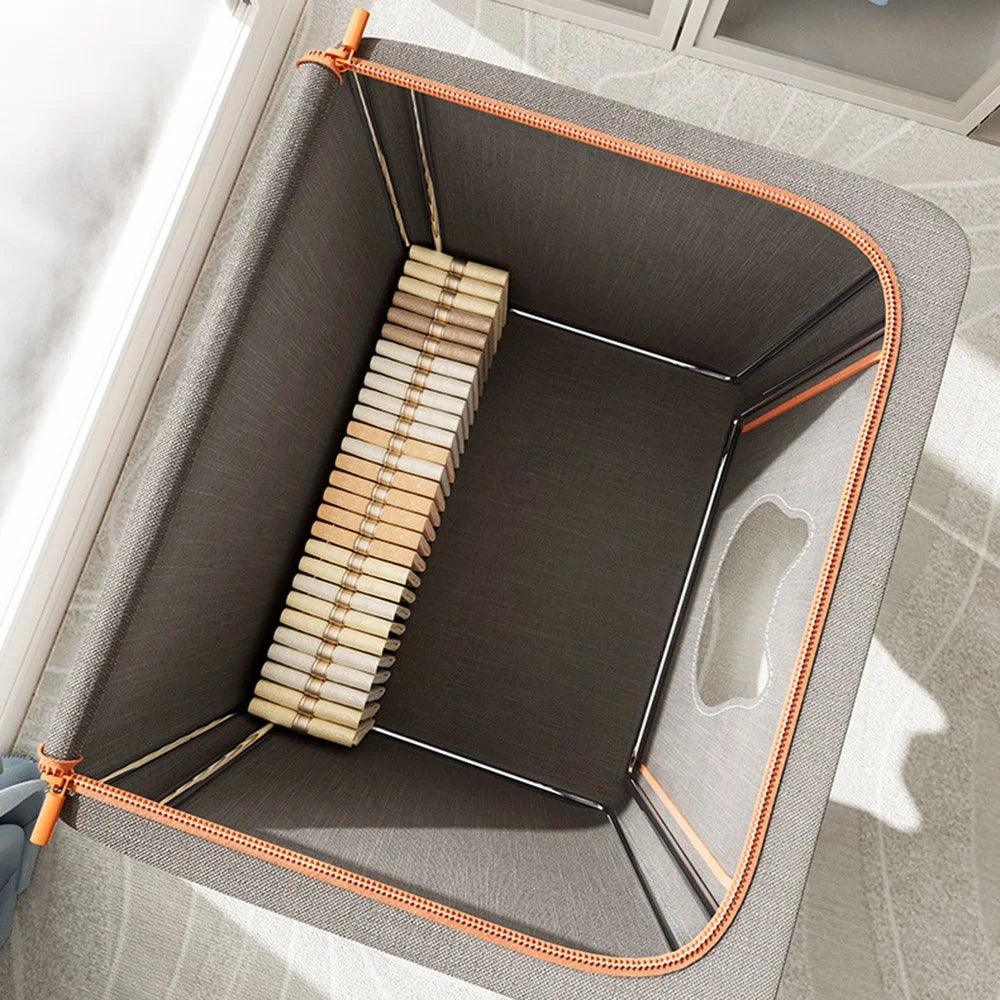 66L 50 x 40 x 33CM Foldable Storage Box with Cat Ear Window Cationic Fabric Steel Frame Organizer - Grey - 4
