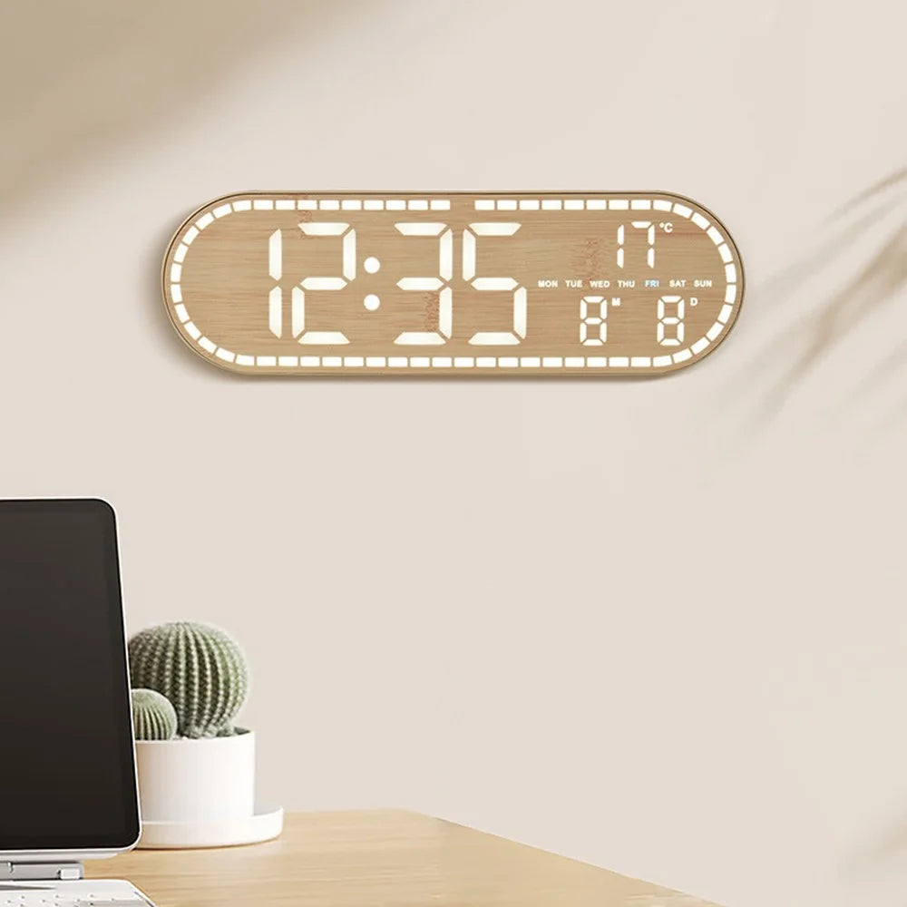 GH8053 Oval Shape Multi-function Wall Clock 4 Brightness Levels Adjustable LED Electronic Clock with Date and Temperature Display - Yellow - 4