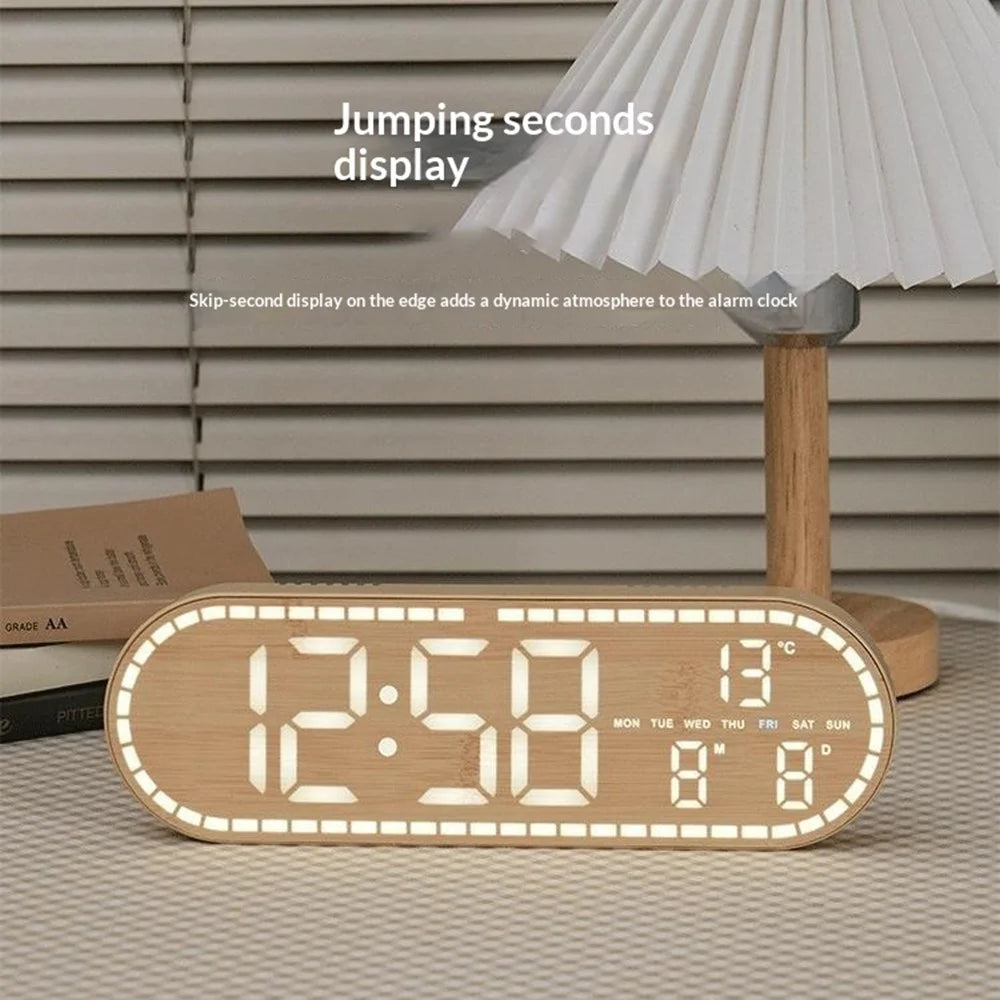 GH8053 Oval Shape Multi-function Wall Clock 4 Brightness Levels Adjustable LED Electronic Clock with Date and Temperature Display - Yellow - 5