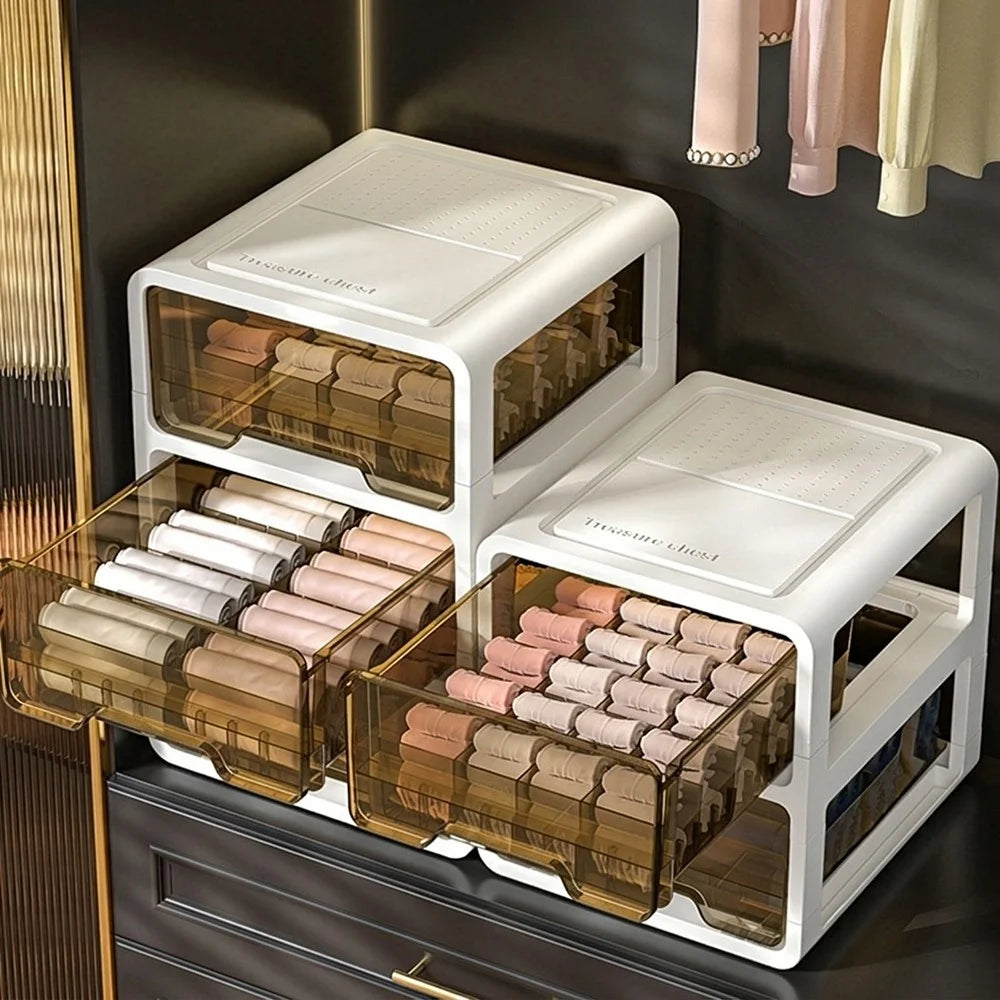 2 Layer Drawer Organizer Box with Compartments Underwear Storage for Socks Bras - 10 Cells / No Cell - 2