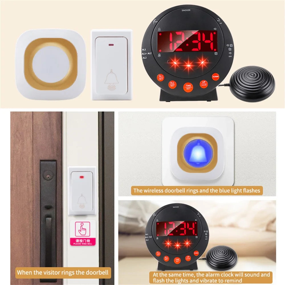 TS-BC620 LED Digital Vibrating Alarm Clock with Doorbell Reminder Deafness Hearing Impairment Alarm - Black - 2