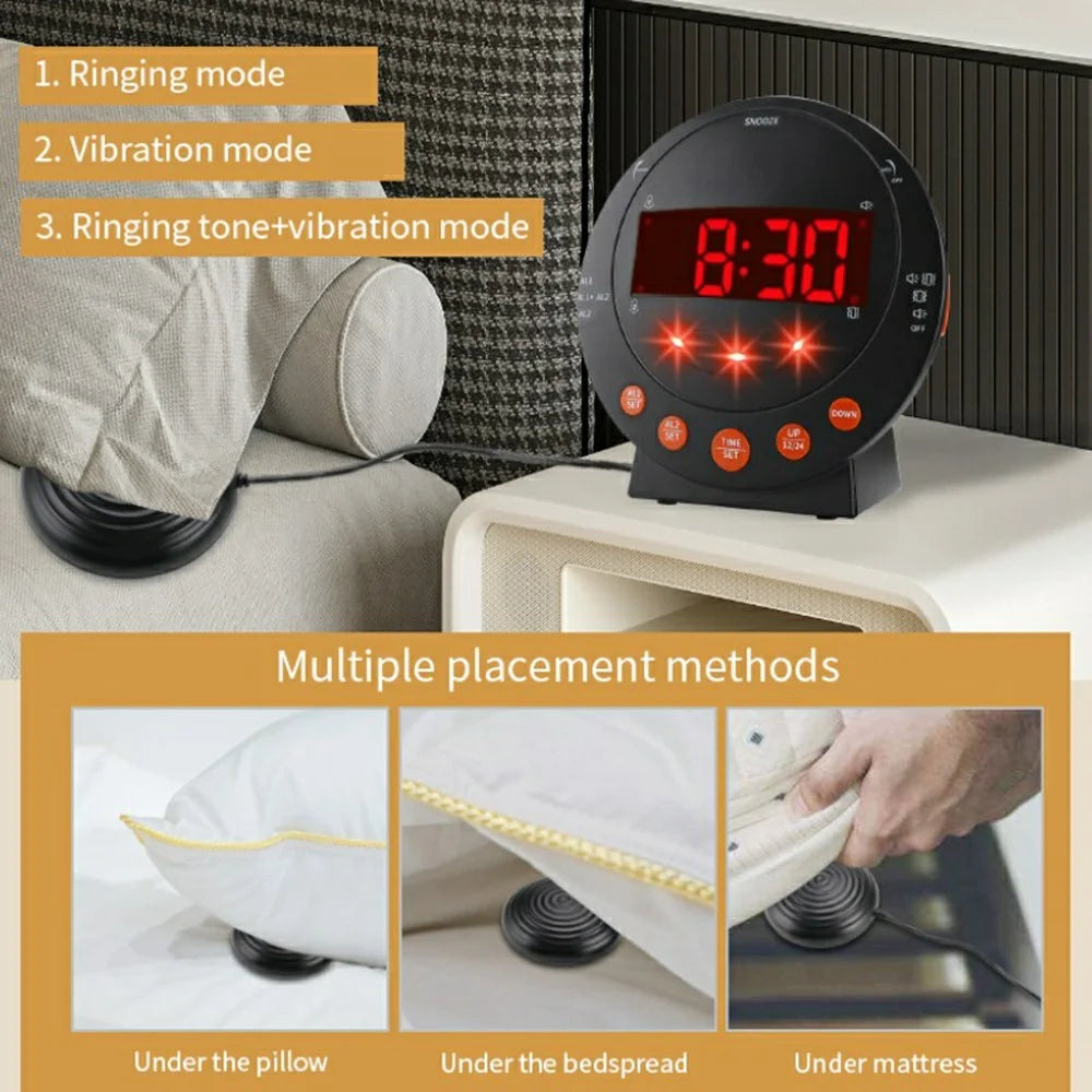 TS-BC630 Vibrating LED Alarm Clock 3.74in Digital Display 115dB Strong Vibration Doorbell Phone Call Reminder - Black - 4