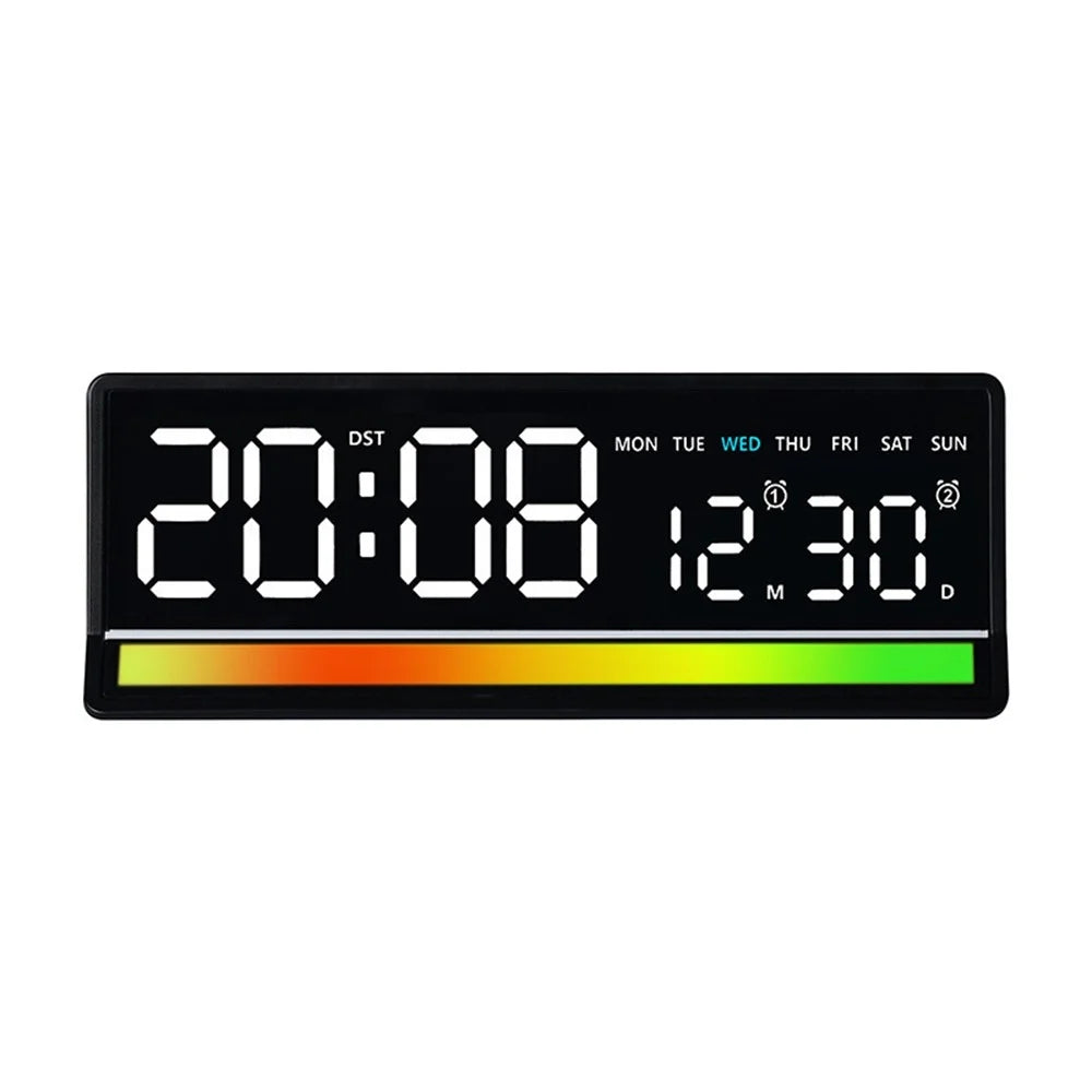 LED Digital Alarm Clock Large Display Sound Pickup RGB Light USB Output Time Date Week Temperature Desk Clock - 6675 / Black Shell White Light - 1