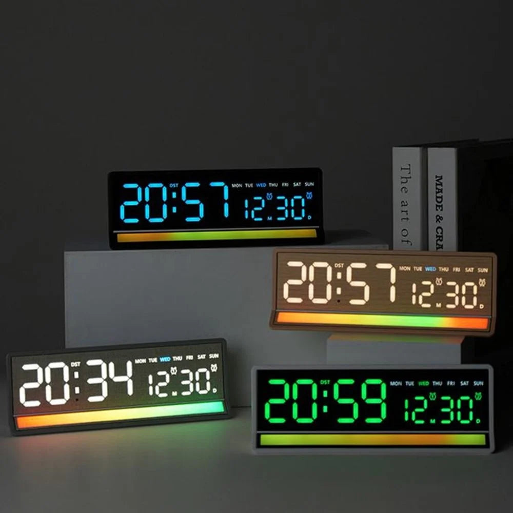 LED Digital Alarm Clock Large Display Sound Pickup RGB Light USB Output Time Date Week Temperature Desk Clock - 6675 / Black Shell White Light - 2