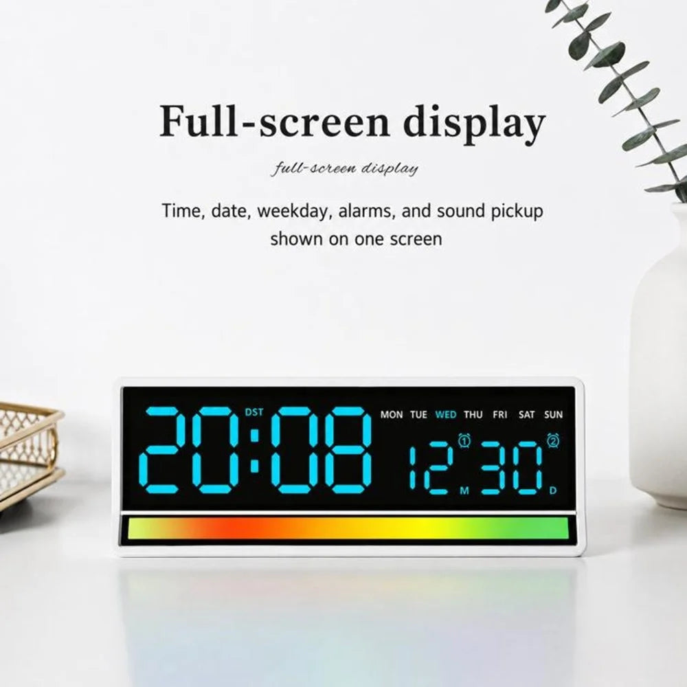 LED Digital Alarm Clock Large Display Sound Pickup RGB Light USB Output Time Date Week Temperature Desk Clock - 6675 / Black Shell White Light - 3