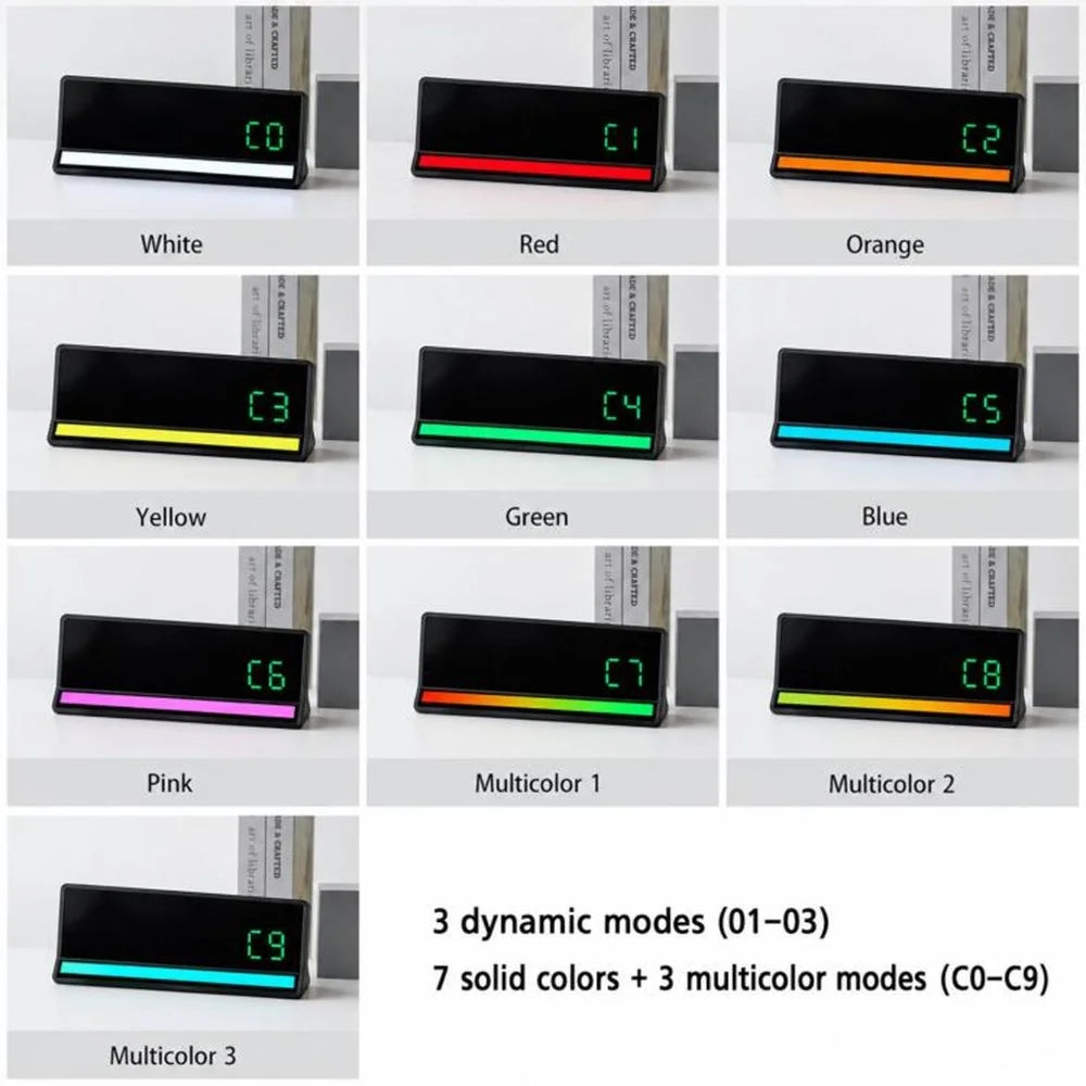 LED Digital Alarm Clock Large Display Sound Pickup RGB Light USB Output Time Date Week Temperature Desk Clock - 6675 / Black Shell White Light - 5
