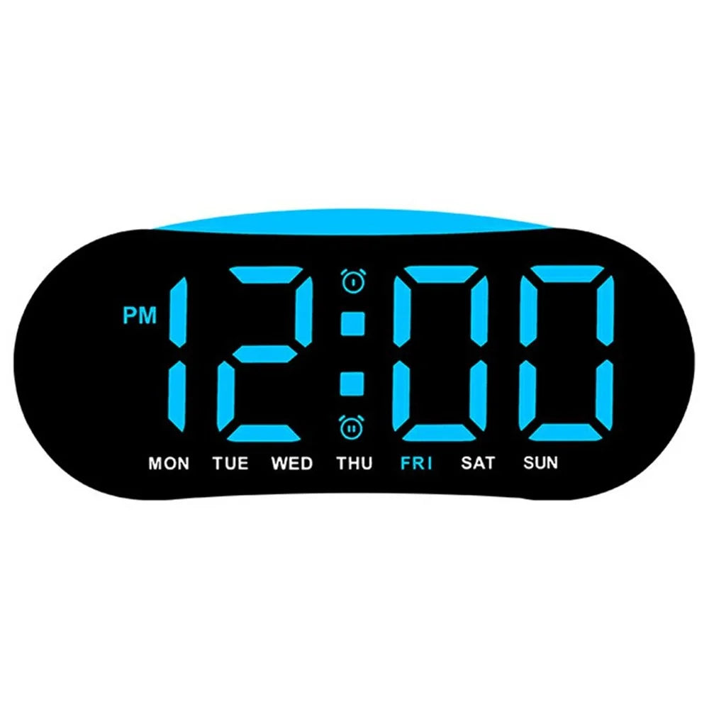 LED Digital Clock Curved Screen Time Date Large Display Adjustable Brightness Wall Desk Clock - GH9031 Black Shell / Blue Light - 1