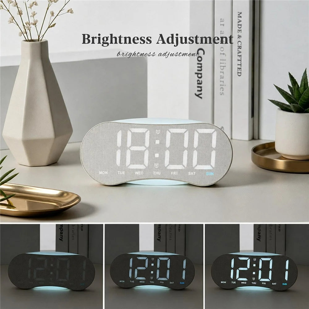 LED Digital Clock Curved Screen Time Date Large Display Adjustable Brightness Wall Desk Clock - GH9031 Black Shell / Blue Light - 5