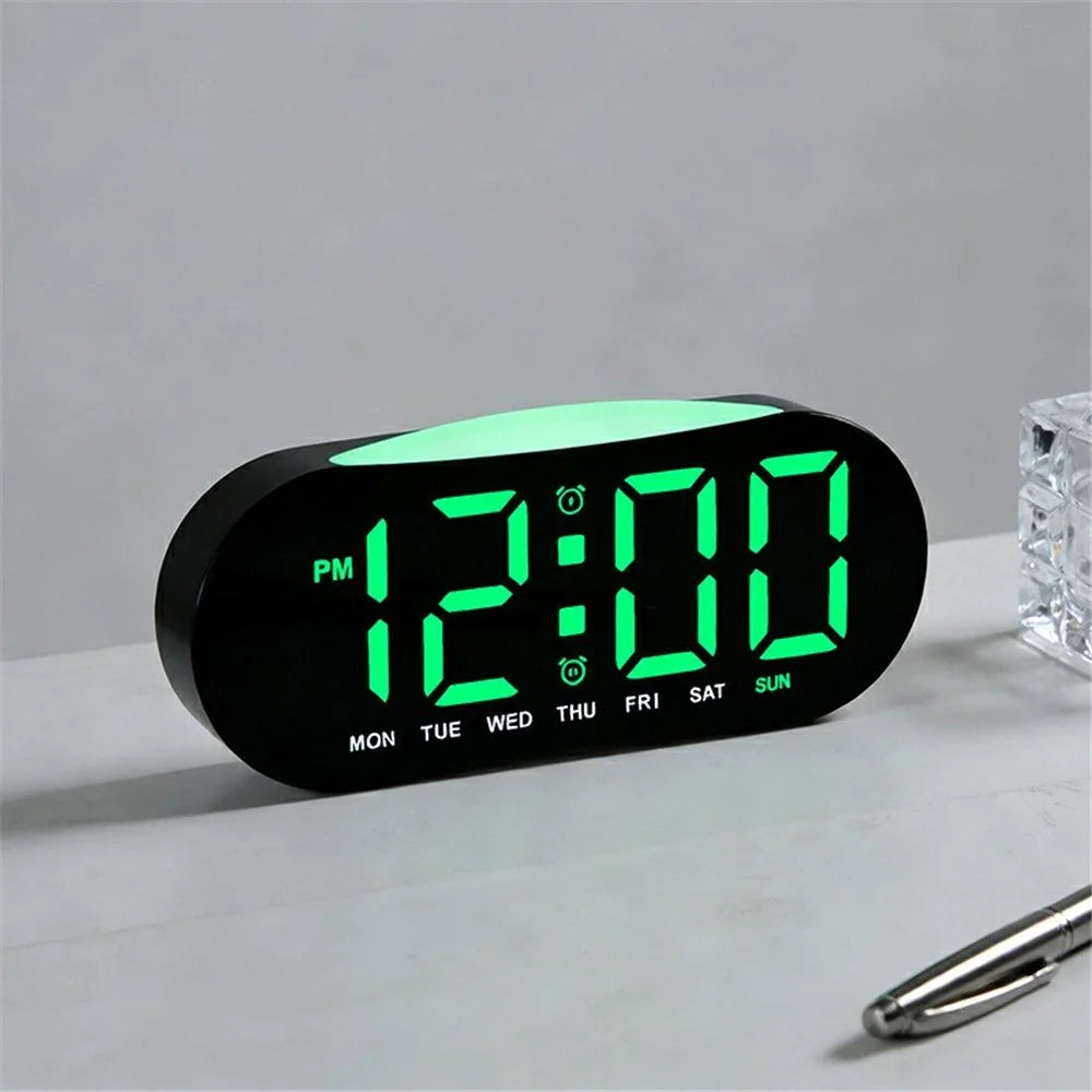 LED Digital Clock Curved Screen Time Date Large Display Adjustable Brightness Wall Desk Clock - GH9031 Black Shell / Blue Light - 7