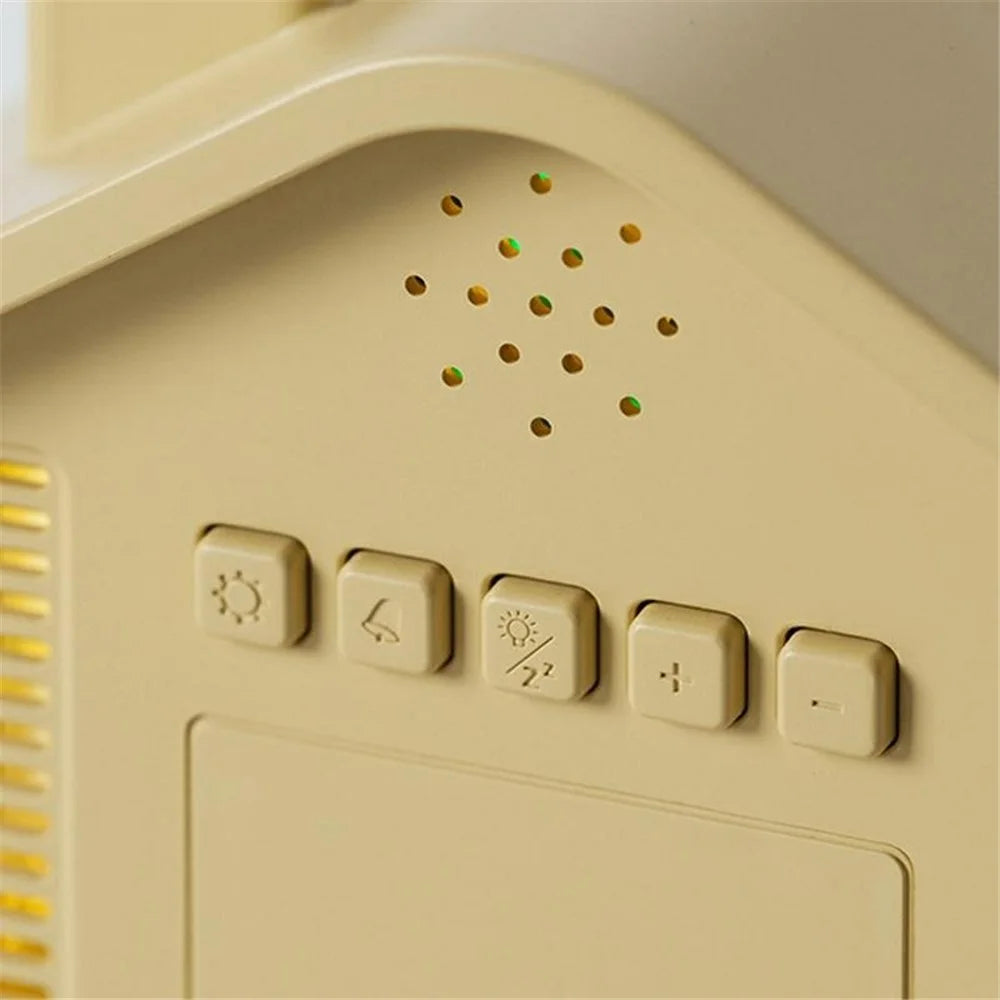 House Shaped Digital Alarm Clock LED Night Light Dual Alarm 4-Level Brightness Bedside Table Clock - GH8063 / Yellow - 5