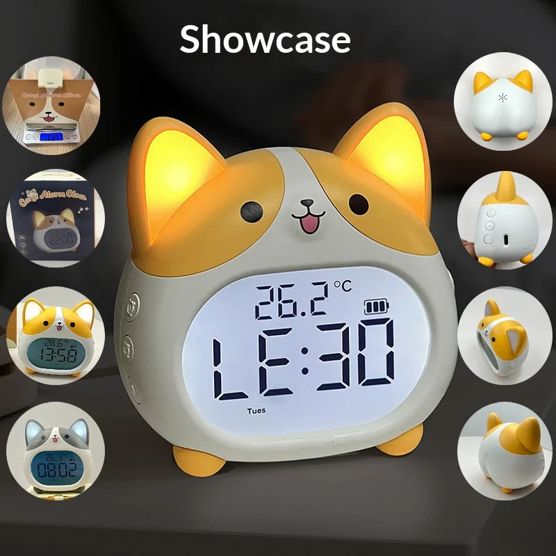 Corgi Dog Alarm Clock LED Display Night Light 1200mAh Rechargeable Silent Clock for Students - Yellow - 5