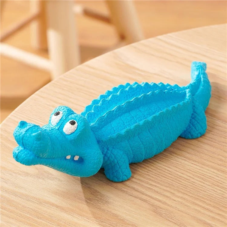 Crocodile Shape Natural Rubber Squeaky Pet Teeth Massage Toy Dog Chewing Bite Playing Sound Toy - Blue - 3