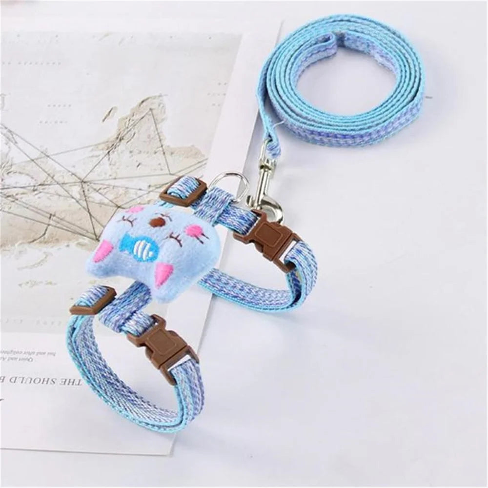 Size M Cartoon Animal Decor Adjustable Dog Cat Walking Lead Leash Nylon Pet Harness Leash - Blue - 1