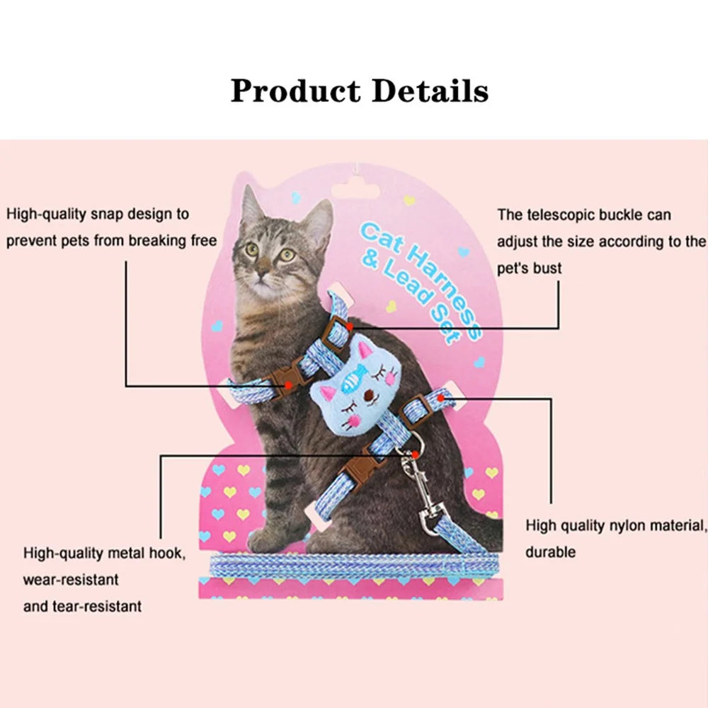 Size M Cartoon Animal Decor Adjustable Dog Cat Walking Lead Leash Nylon Pet Harness Leash - Blue - 3