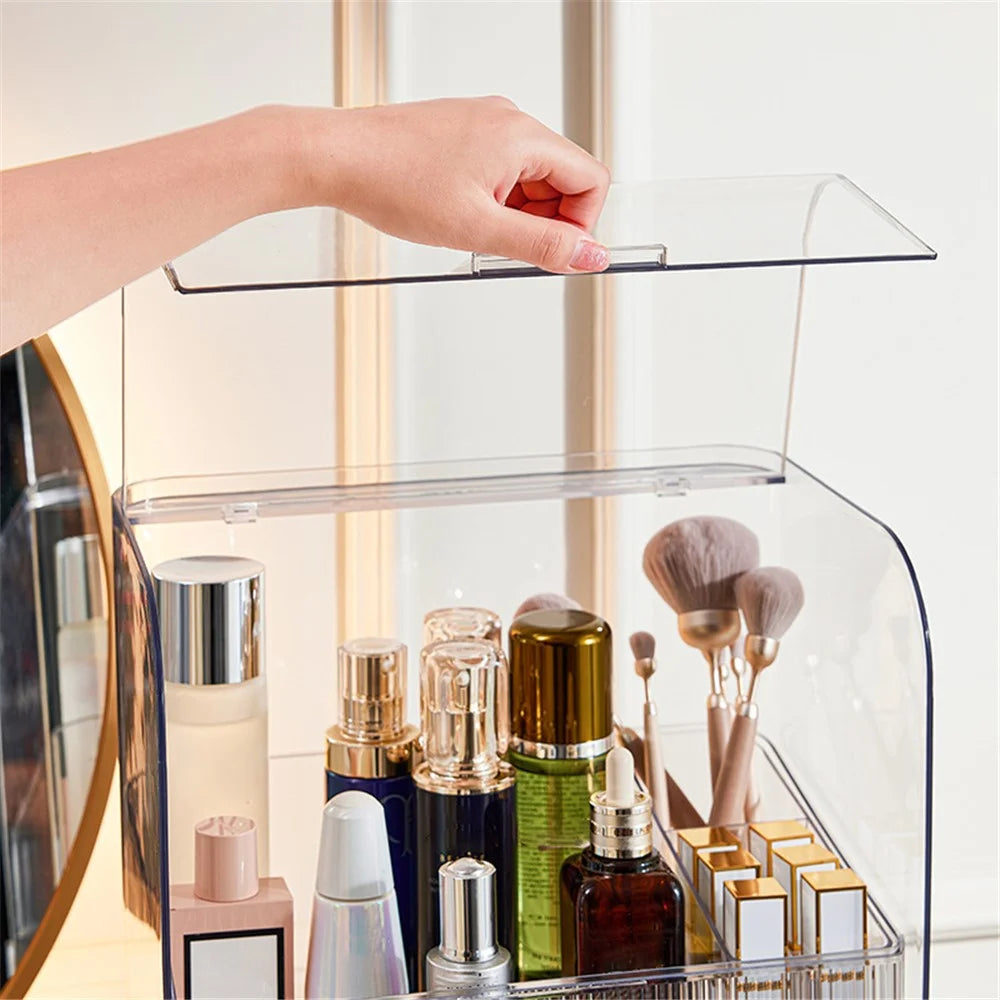 Desktop Acrylic Clear Cosmetic Makeup Organizer Storage Box Display Rack Stand Holder Bin with Lid - 2