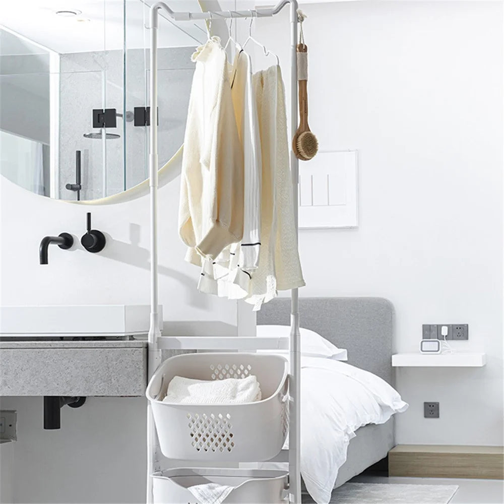 889 Garment Rack Clothing PP Storage Basket Moving Cart Clothes Organizer for Home Bedroom Laundry - 3