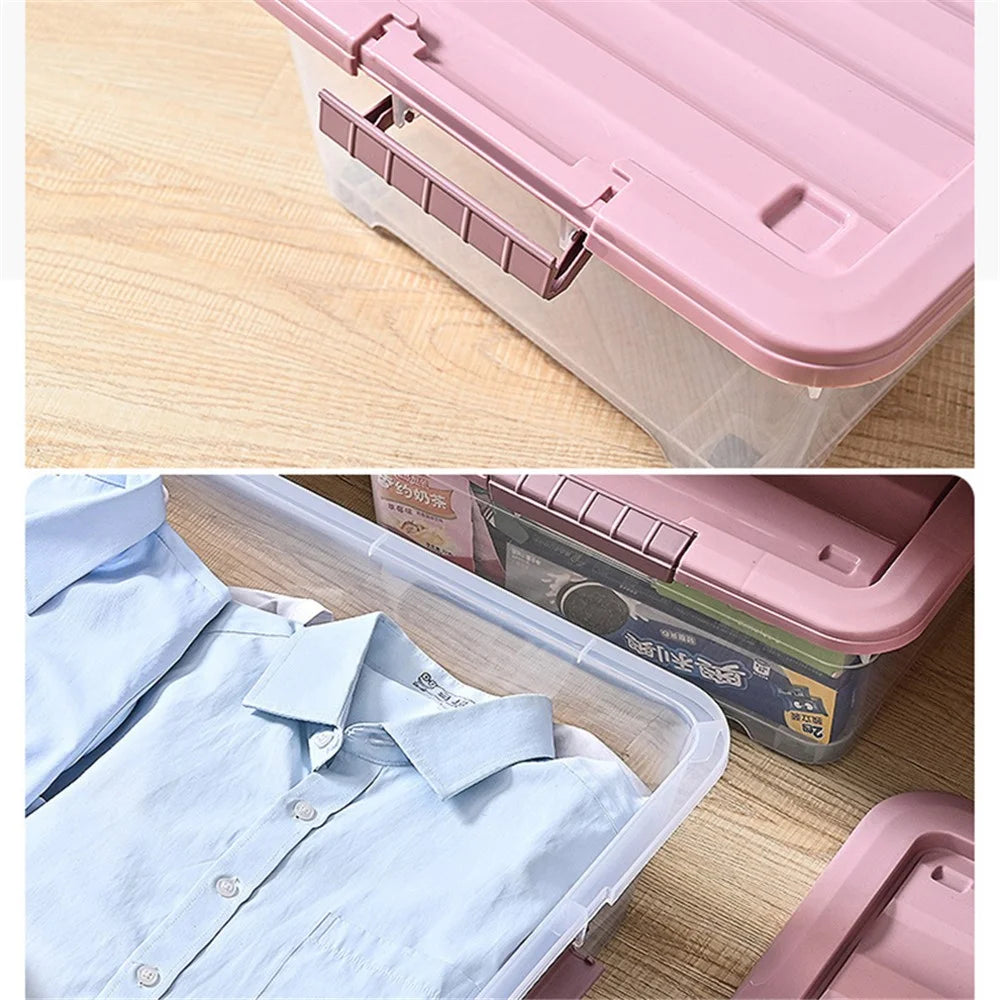 33L Plastic Underbed Storage Box Household Clothes Quilt Organizer Transparent Pulley Box, Size L - 7