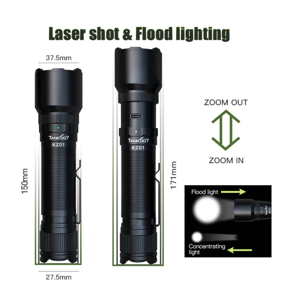 TANK007 KZ01 Zoomable LED Flashlight 1300 Lumens Outdoor Hunting Fishing Rechargeable Torch - 6