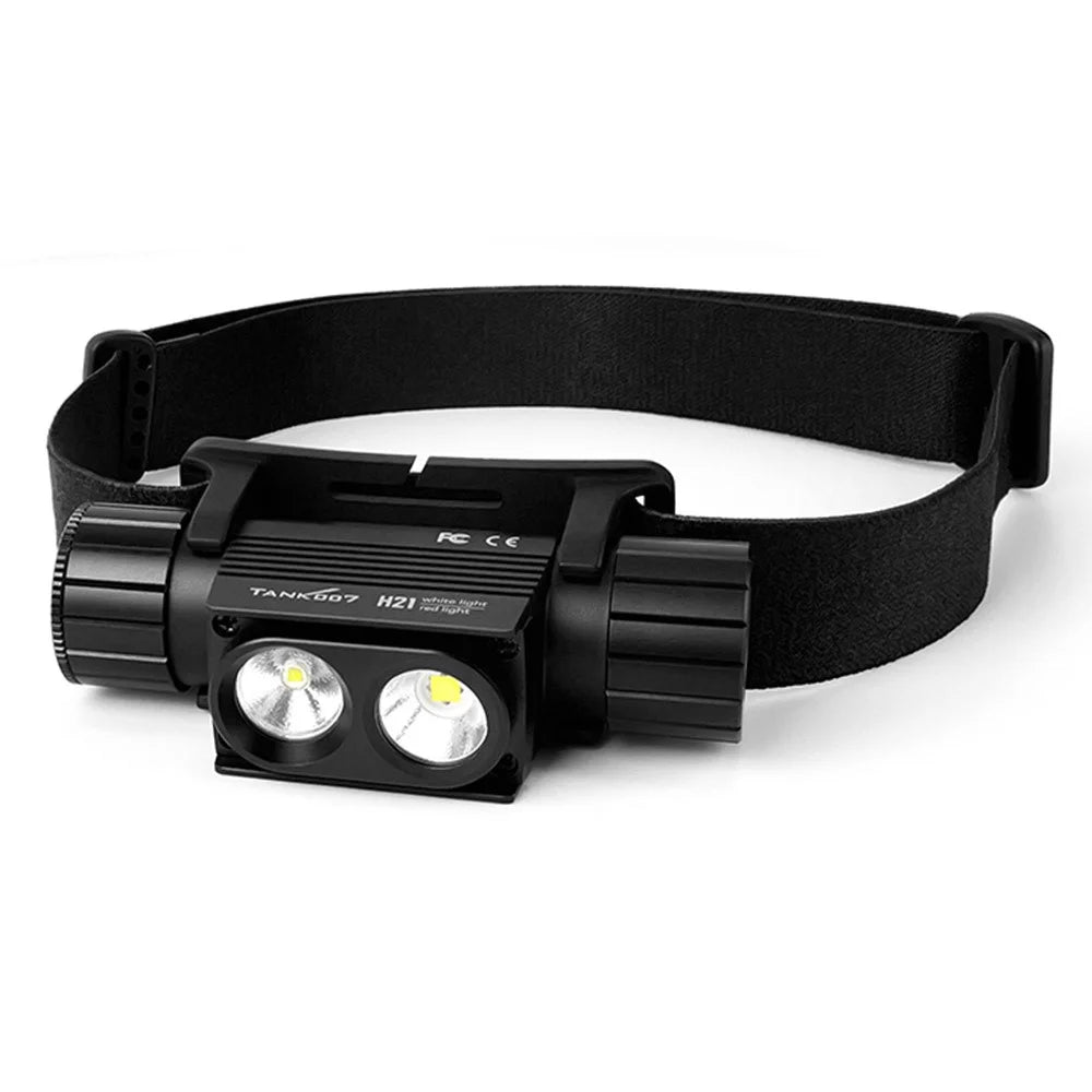 TANK007 H21 Spotlight / Floodlight Dual Light Source Headlamp 1000 Lumens Aluminum Alloy Head Torch - White+Red - 2