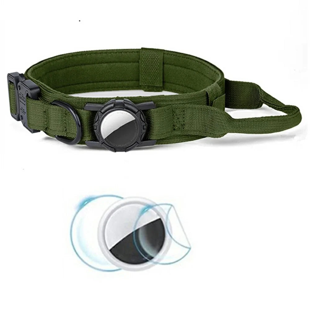 For AirTag Tracker Protector Case Tactical Nylon Collar for Medium / Large Pets with Front and Back Hydrogel Film Set - M / Dark Green - 1