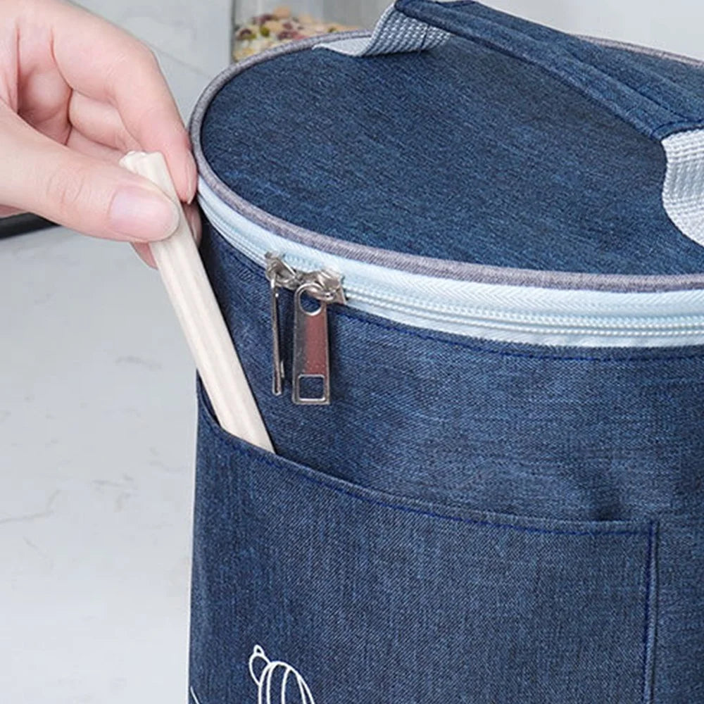 Oxford Cloth Thermal Insulation Lunch Bag Leakproof Lunch Tote Bag Food Container, Size: M - Navy Blue - 6