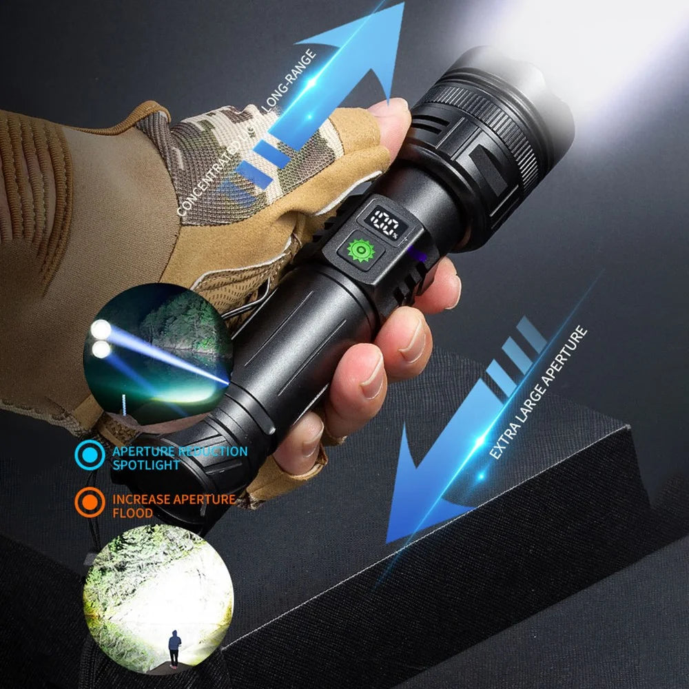 A065-Laser Home Outdoor Flashlight 20W Purple Light Portable LCD Display Flashlight (No Battery) - 6