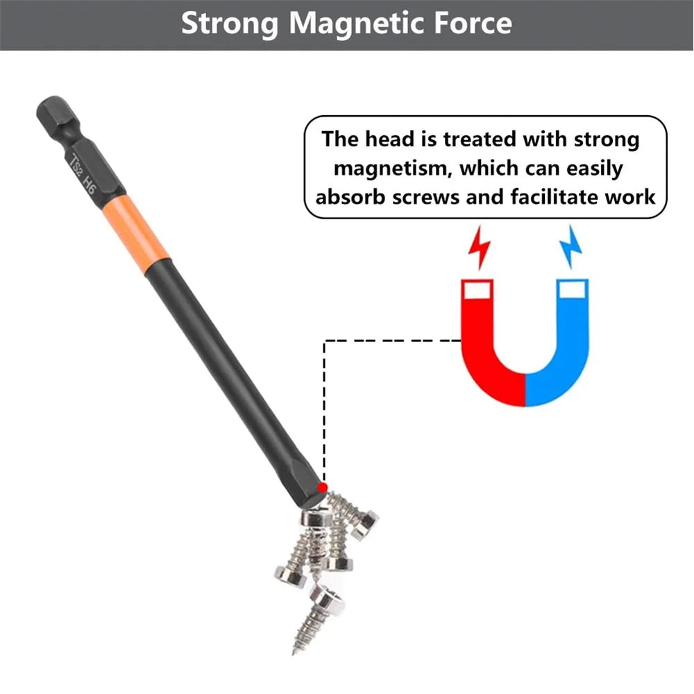 6PCS 100mm Hex Shank Screw Driver Bit Set H2, H2.5 H3 H4 H5 H6 TS2 Steel Magnetic Screwdriver Bits - 3