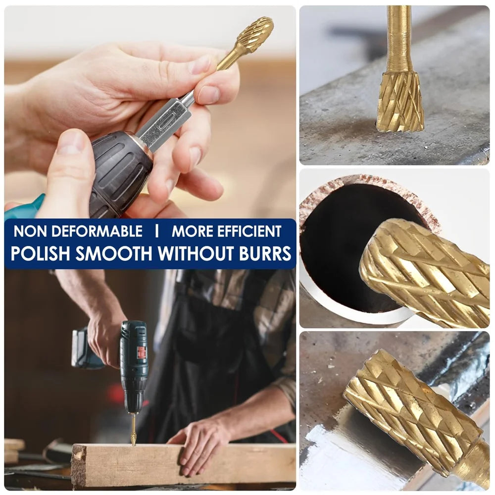 3-C6 1 / 4 Inch Hex Shank Carbide Double Cut Rotary Burr Grinder Bit for Woodworking Carving Polishing - 7
