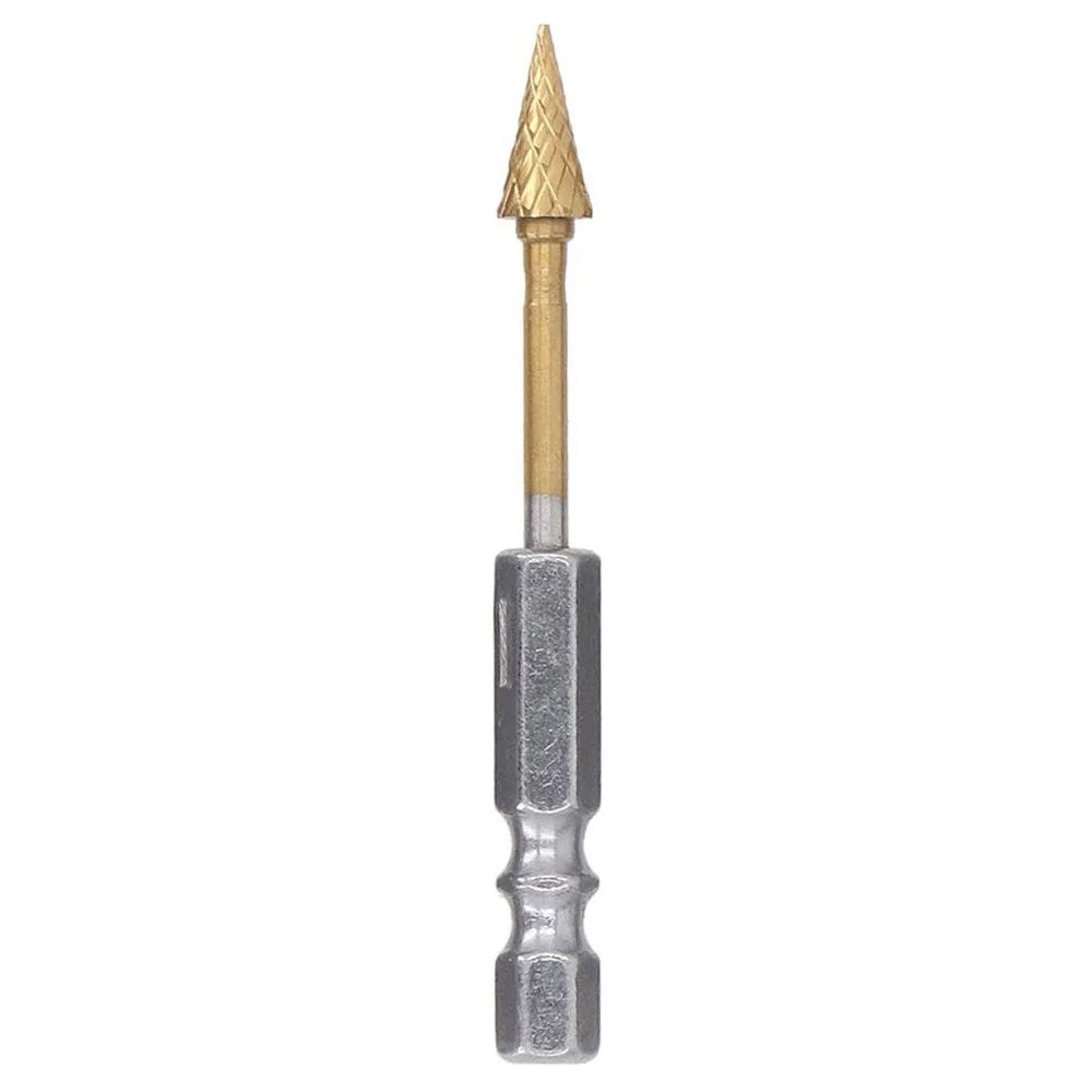 3-M6 70mm Titanium-Coated Double-Flute Carbide Rotary Burr File Grinding Drill Bit with 1 / 4" Hex Shank - 1