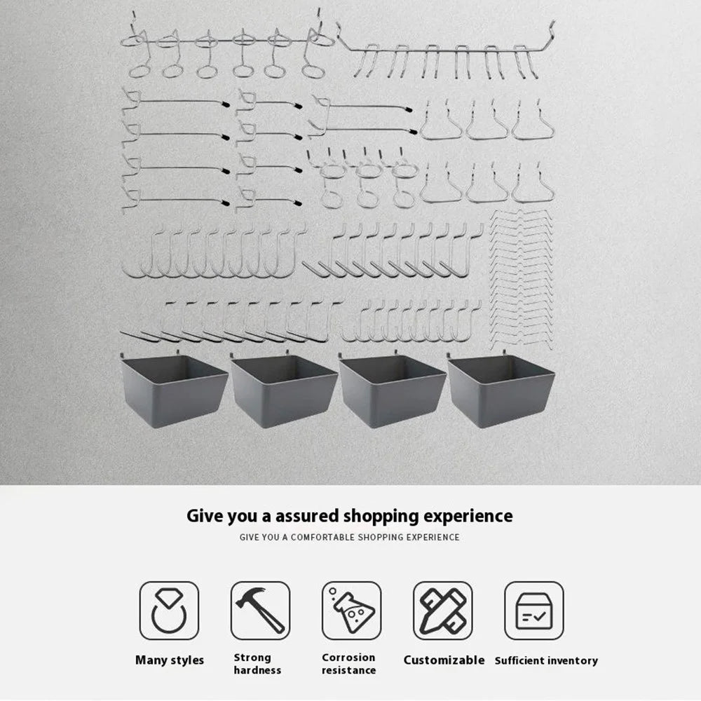 4 Storage Boxes with 80 Pegboard Hooks Multipurpose Wall Mount Organizer Tool Hanger Kit - 2