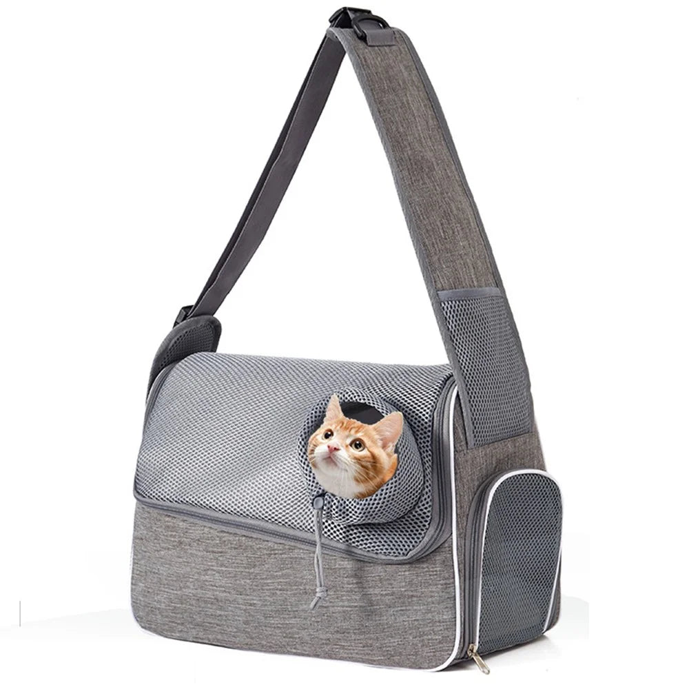 QS-114 Portable Pet Gift Carrier Bag 300D Cationic Fabric Breathable Crossbody Bag for Cats Dogs - Grey - 3