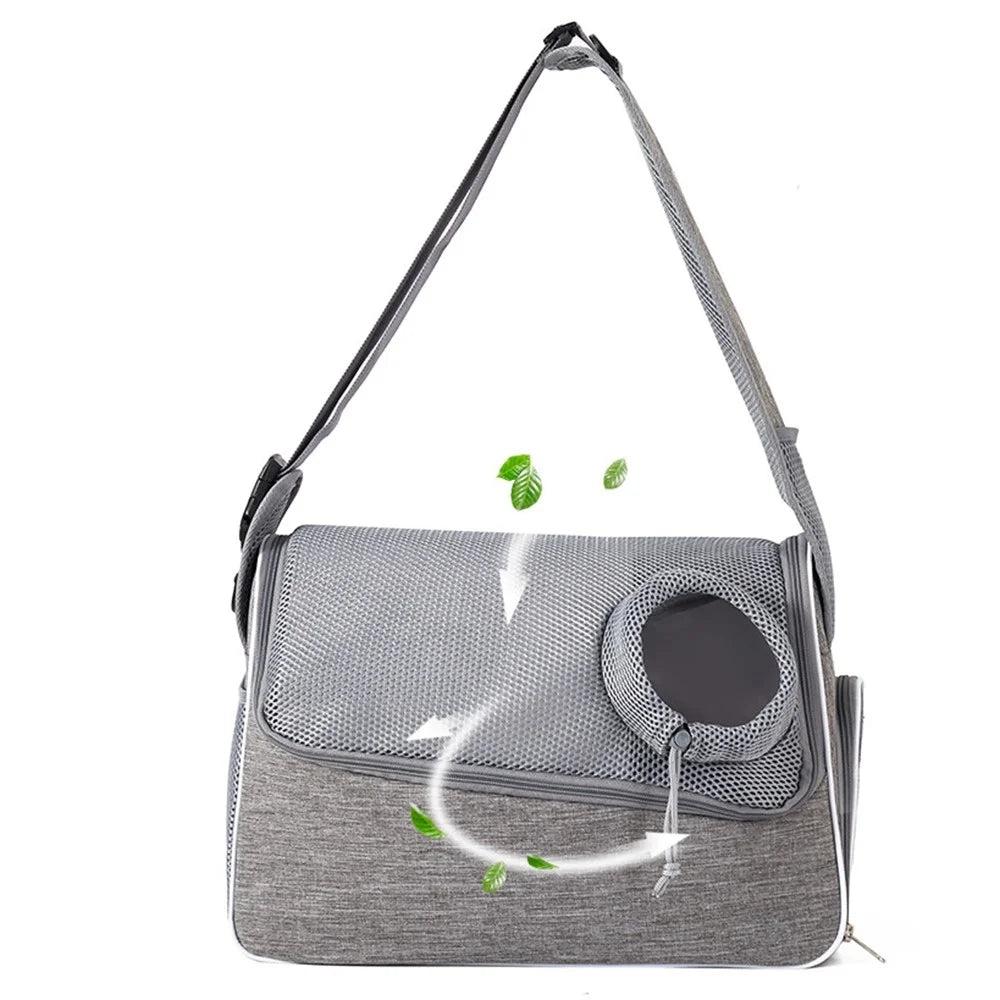 QS-114 Portable Pet Gift Carrier Bag 300D Cationic Fabric Breathable Crossbody Bag for Cats Dogs - Grey - 4