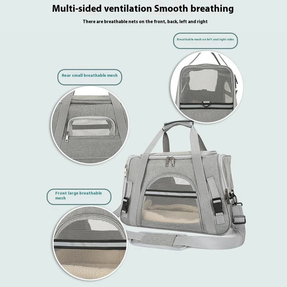 Portable Pet Carrier Shoulder Bag Breathable Oxford Cloth Travel Handbag for Cats Dogs Gift - Grey - 5