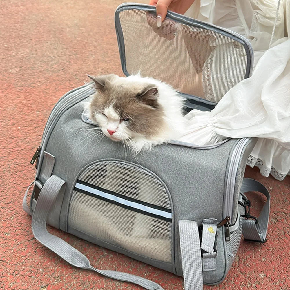 Portable Pet Carrier Shoulder Bag Breathable Oxford Cloth Travel Handbag for Cats Dogs Gift - Grey - 7