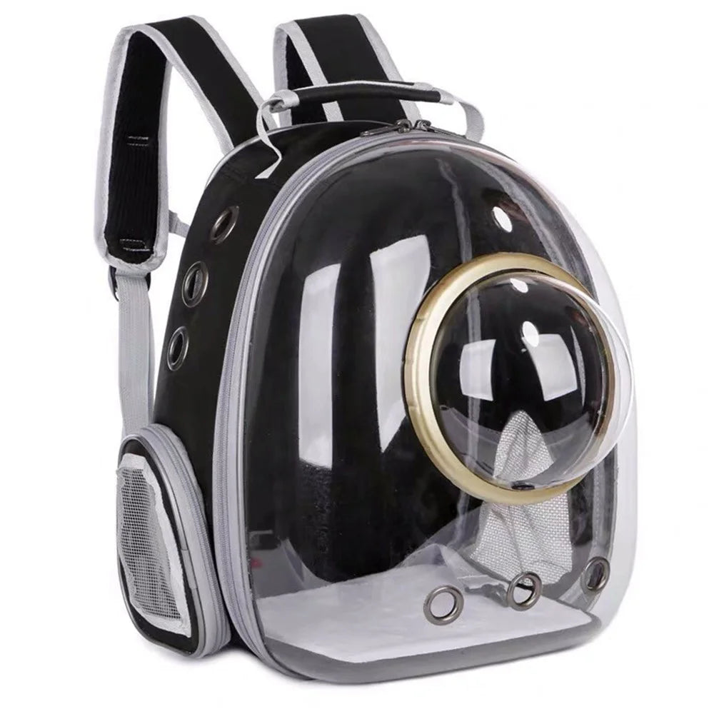 Oxford Cloth Transparent Cat Carrier Handheld Backpack Pet Bag with 9 Vent Holes and Ergonomic Shoulder Straps - Transparent Case / Black - 1