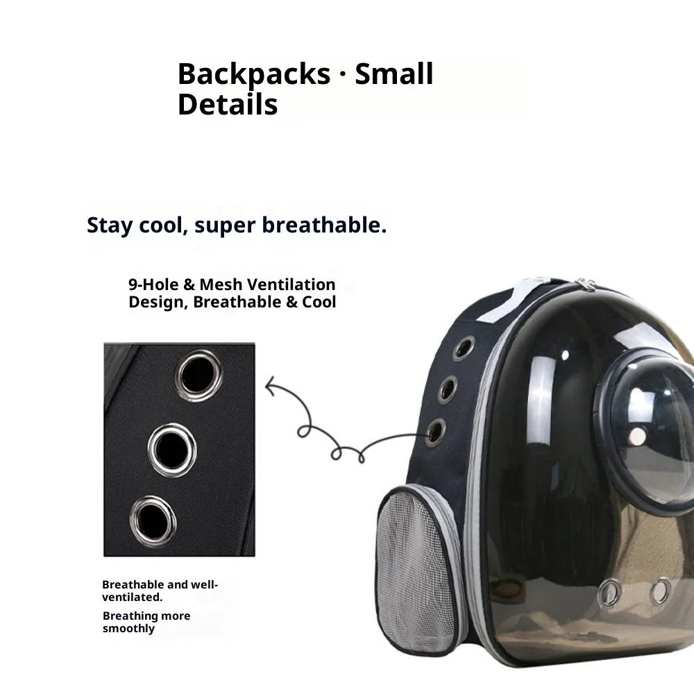Oxford Cloth Transparent Cat Carrier Handheld Backpack Pet Bag with 9 Vent Holes and Ergonomic Shoulder Straps - Transparent Case / Black - 3