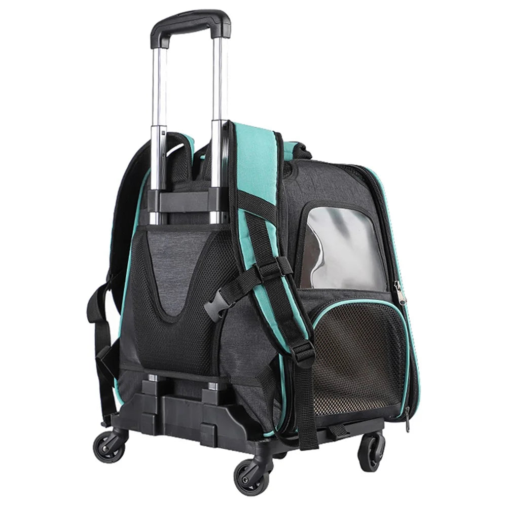 LDLC QS-052 Portable Travel Breathable Pet Gift Carrier Backpack Expandable Folding Dog Cat Carrying Trolley Bag - Dark Blue - 2