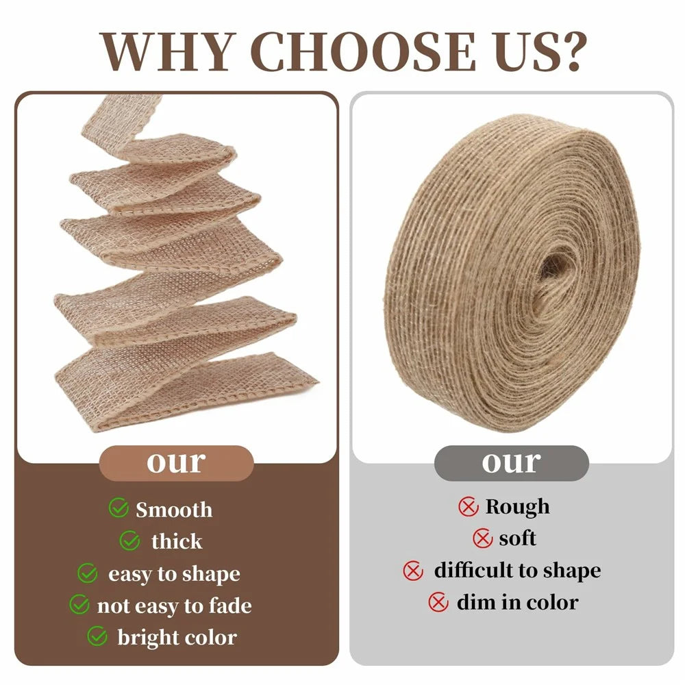 25mm Width Artificial Burlap Ribbon with Wired Edge Christmas Gift Packing DIY Crafts Wrapping Material - 4