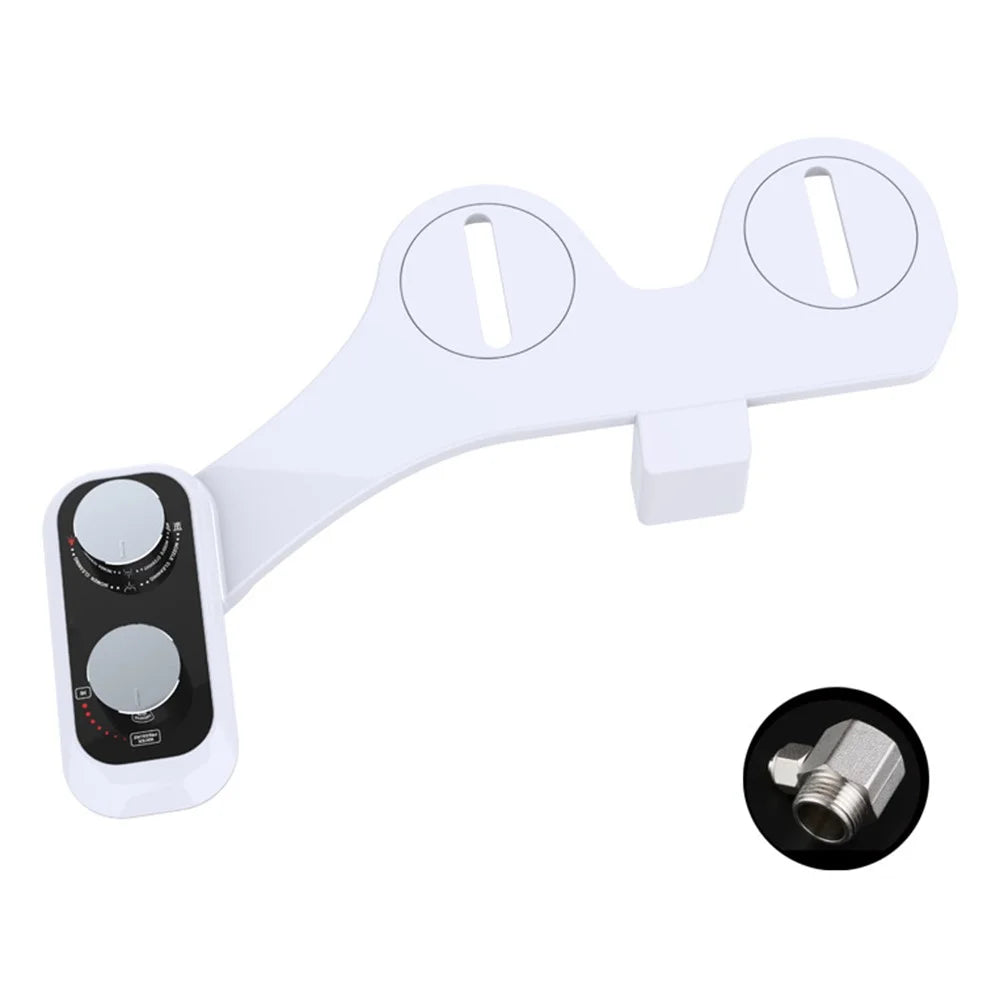 Smart Toilet Bidet Attachment Non-Electric Cold Water Dual Nozzle for Feminine Rear Cleaning - Brass Joint - 1