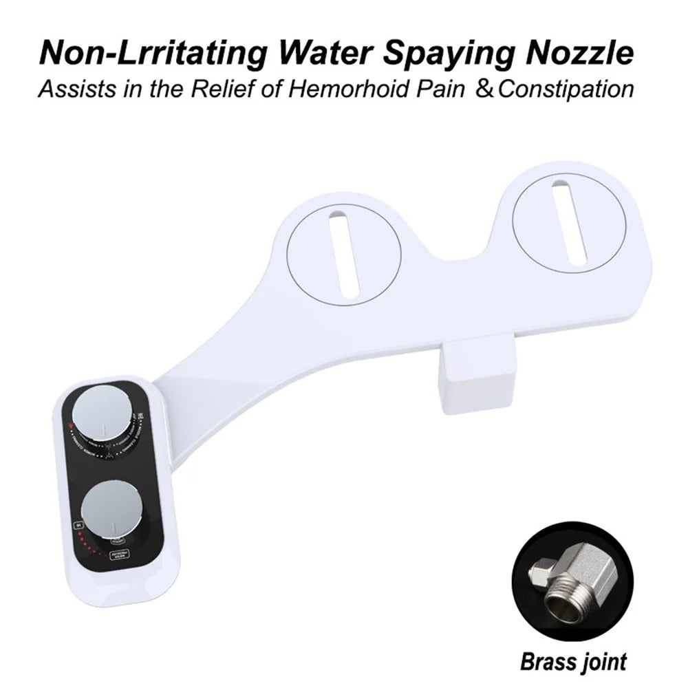 Smart Toilet Bidet Attachment Non-Electric Cold Water Dual Nozzle for Feminine Rear Cleaning - Brass Joint - 2