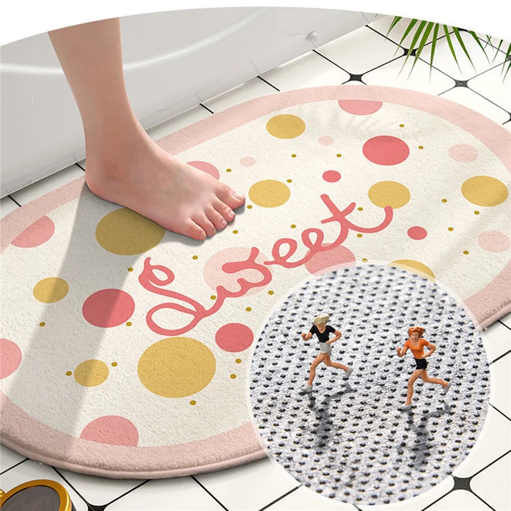 Bathroom Rug 40x60cm Water Absorbent Mat Anti-Slip Bottom - White Dots / Blue - 3