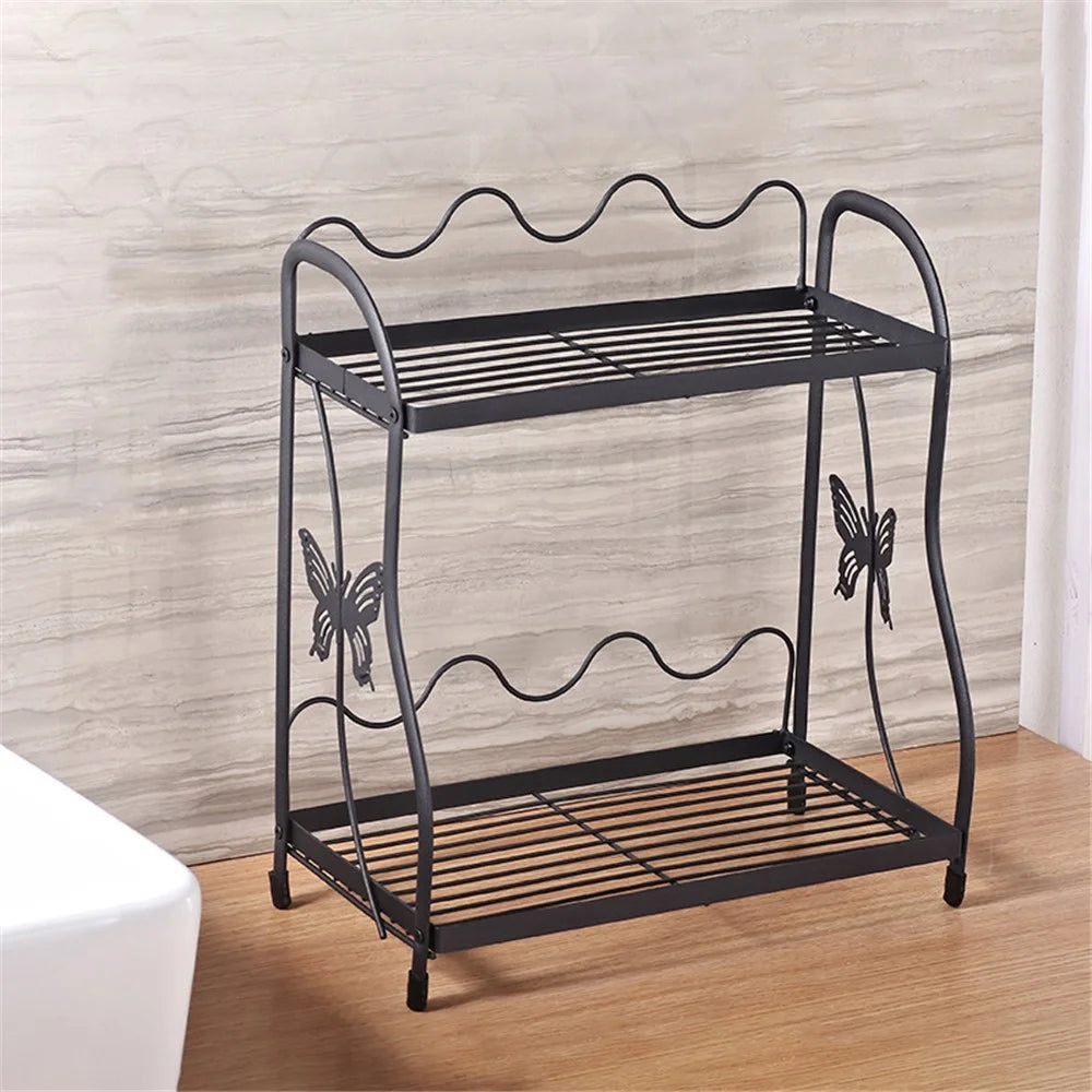 001- ZJ-SS2 Butterfly Design Bathroom Storage Rack Double Layer Metal Shelf - 3