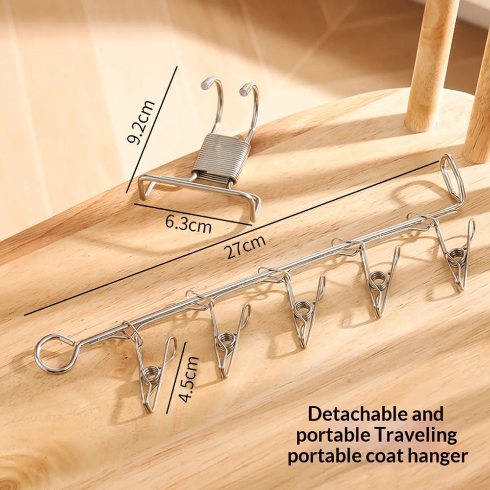 Stainless Steel Foldable Clothes Hanger Portable Travel Laundry Rack with 5 Clips for Hotel Dorm - 2