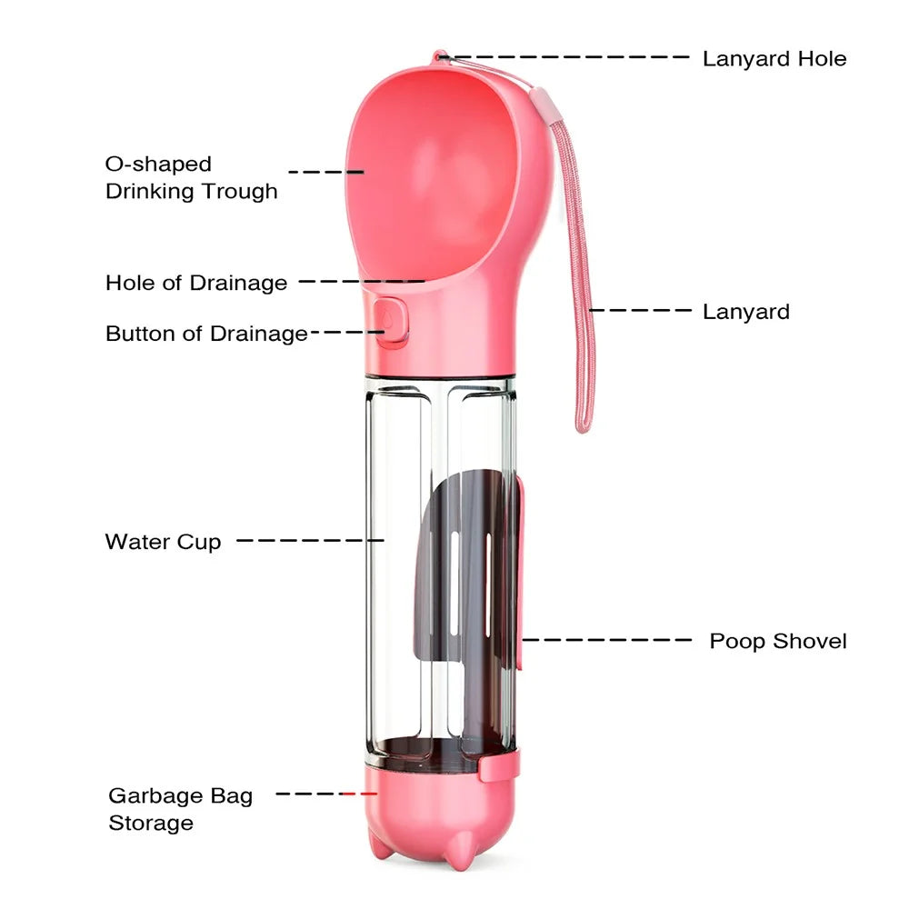 SH-01 Multifunction Pet Dog 500ML Water Bottle Gift with Poop Bag Dispenser (BPA-Free, FDA Certified, No Certification) - Pink - 3